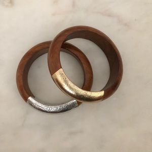 Wooden bangle brackets- silver gold accents